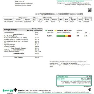 USA Massachusetts Energy Plus electricity utility bill template in Word and PDF format download template file