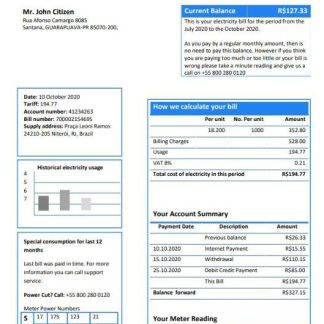 Brazil ENEL electricity utility bill template in Word and PDF format download template file