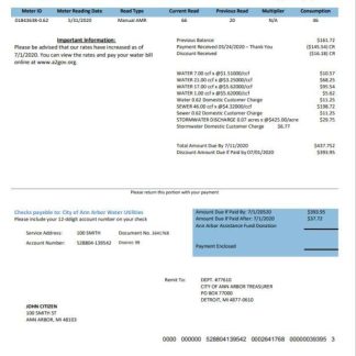 USA Michigan City of Ann Arbor Water Utilities bill template in Word and PDF format download template file