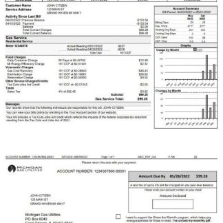 USA Michigan gas Utilities utility bill template in Word and PDF format version 1 download template file