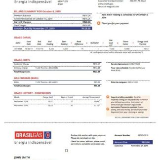 Brazil Gas utility bill template in Word and PDF format download template file