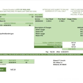 USA Michigan water utility bill template in Word and PDF (.doc and .pdf) format download template file