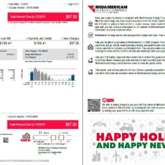 USA MidAmerican Energy Company utility bill template in Word and PDF formats, 3 pages, 1 2 pages download template file