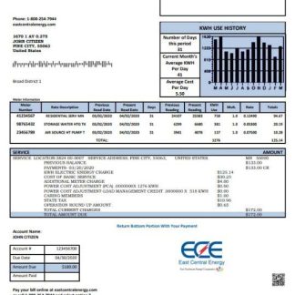 USA Minnesota East Central Energy utility bill template in Word and PDF (.doc and .pdf) format download template file