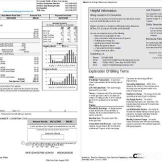 USA Minnesota Energy utility bill, Word and PDF template, 2 pages download template file
