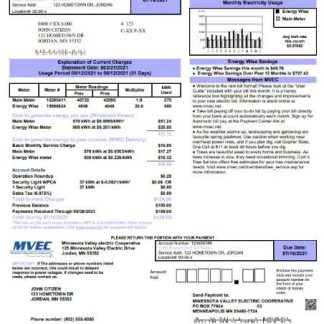 USA Minnesota Valley Electric Cooperative (MVEC) utility bill template in Word and PDF format download template file