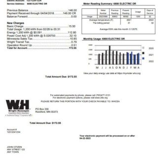 USA Minnesota Wright Hennepin utility bill template in Word and PDF format download template file