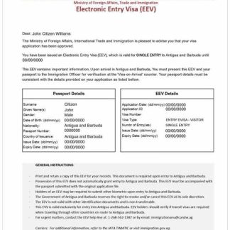ANTIGUA AND BARBUDA e visa download template file