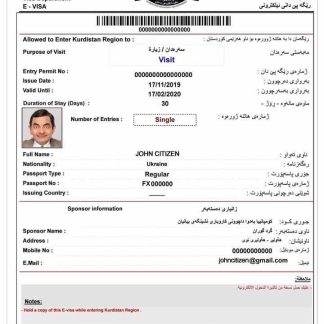 IRAQ e visa download template file