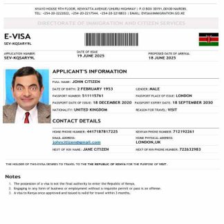 Kenya e visa template in Word and PDF formats download template file