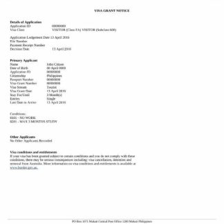 Australia e visa in Word and PDF template download template file