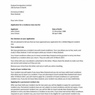 New Zealand visa approval letter template in Word and PDF formats download template file