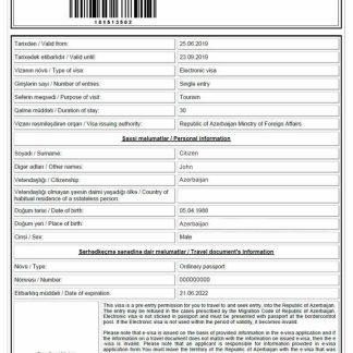 AZERBAIJAN e visa download template file