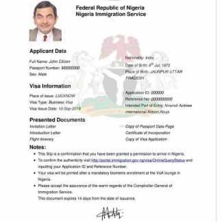 NIGERIA e visa download template file