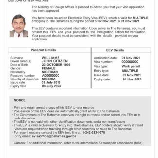 BAHAMAS e visa download template file