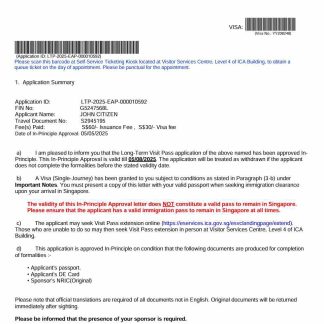 Singapore visa approval letter template in Word and PDF formats download template file