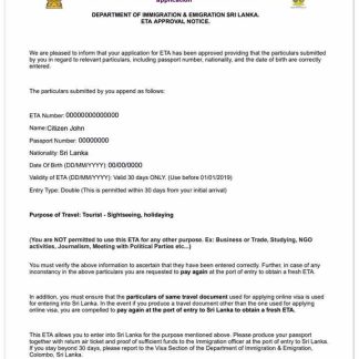 SRI LANKA e visa download template file