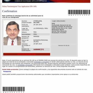 USA nonimmigrant visa application (DS 160) download template file