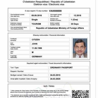 UZBEKISTAN e visa download template file