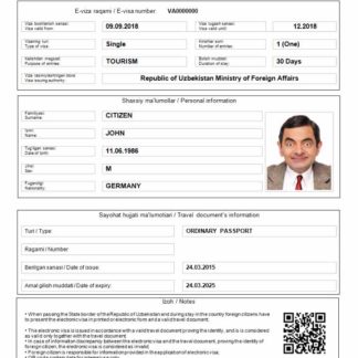 Uzbekistan e visa in Word and PDF template download template file