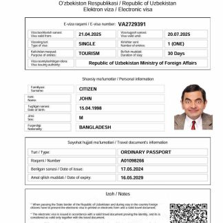 Uzbekistan electronic visa template in Word and PDF formats, version 2 download template file