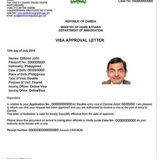 Zambia e visa in Word and PDF template download template file