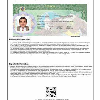Ecuador travel visa template in Word and PDF formats, version 2 download template file